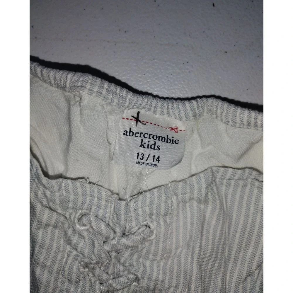 Abercrombie Kids Girls Tan White Striped Lace Up Smocked Waist Romper Size 13/14